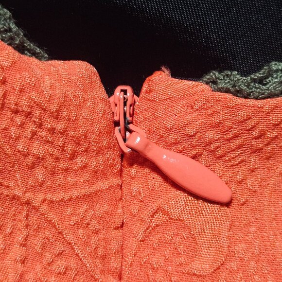 Anthropologie Moulinette Soeurs Women's Silk Jacquard Color Block Dress Orange/B - Picture 6 of 16